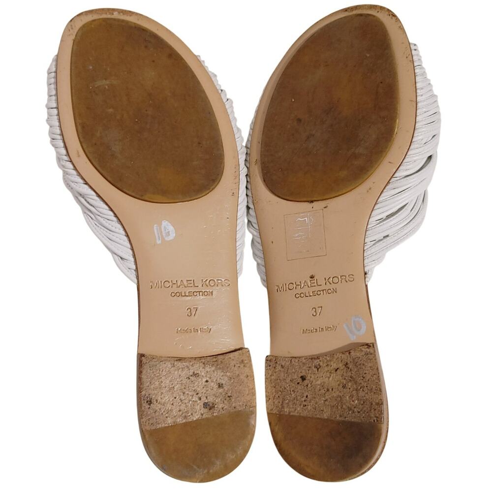 Michael Kors Knot Mule Flats Slip On Sandals Leather White Brown Womens EU 37/7 - Picture 4 of 5